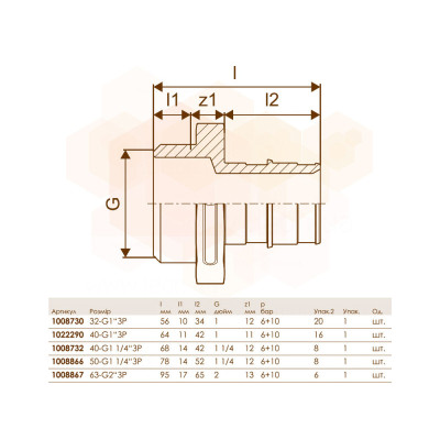 Будкрам купить Штуцер латунный Wipex Ø50х1 1/4" Uponor Q&E  с наружной резьбой Uponor Штуцер латунный Wipex Ø50х1 1/4" Uponor Q&E  с наружной резьбой Uponor 2