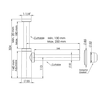 Будкрам купить Сифон для раковины MOON 1-1/4" универсальный 200-250 мм, круглый, черный Sanpreis Сифон для раковины MOON 1-1/4" универсальный 200-250 мм, круглый, черный Sanpreis 2