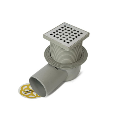 Будкрам купити Трап для балкона та тераси 10х10 см, горизонтальний вихід DN70, комбінований затвор, з ґратами із нержавіючої сталі Sanpreis