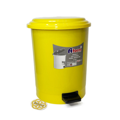 Будкрам купити Пластикове відро для сміття з педаллю 30 Л, кругле, жовтий Afacan Plastik