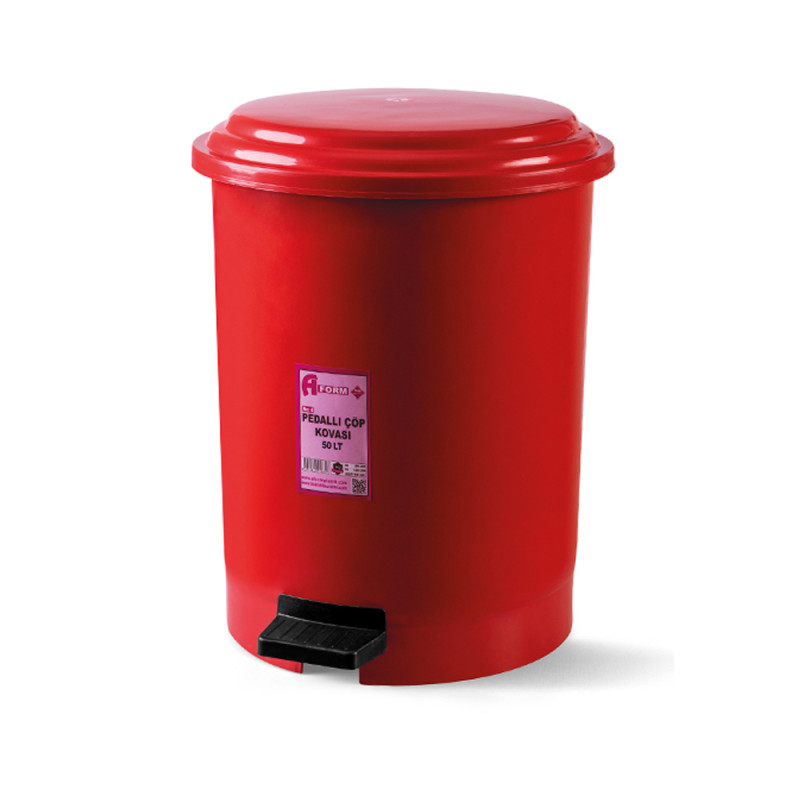 Будкрам купить Мусорное ведро с педалью 50Л, пластик, красный Afacan Plastik