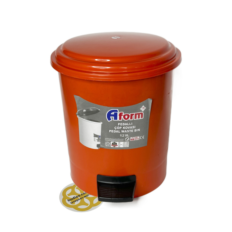 Будкрам купить Пластиковое ведро для мусора с педалью 12Л, оранжевый Afacan Plastik