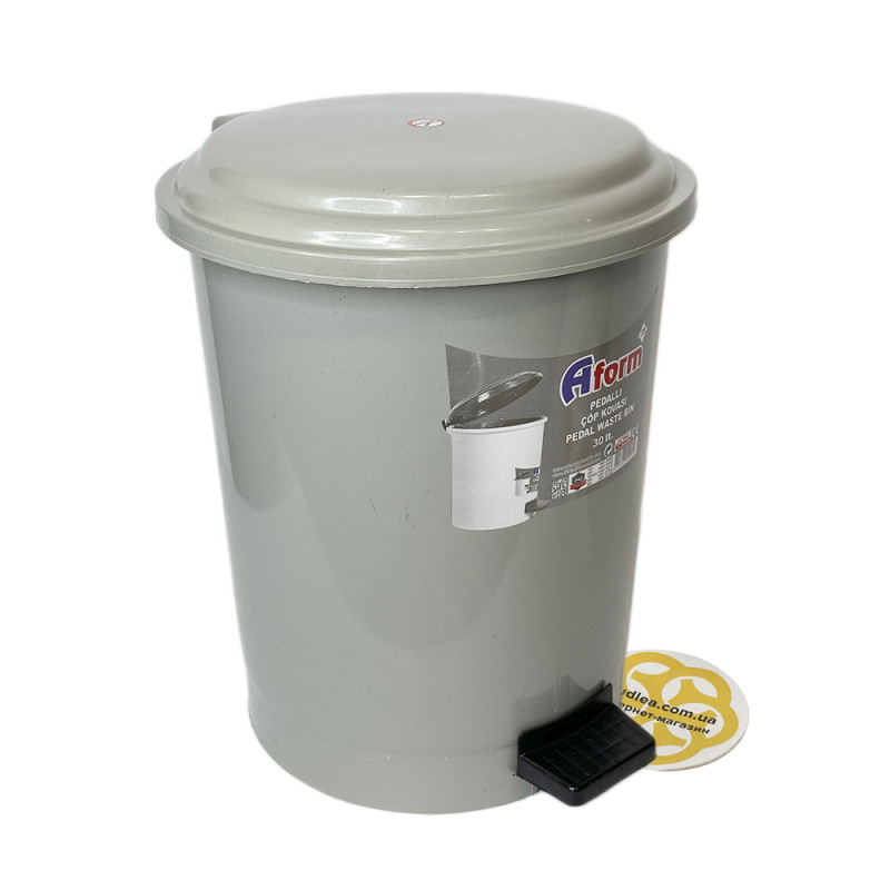 Будкрам купить Мусорное ведро с педалью 30 Л, пластик, круглое, серый Afacan Plastik
