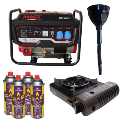 Будкрам купити Бензиновий генератор MAST GROUP RD3600 + газова плитка Orcamp CK-505 + 4 газові картриджі 400 мл