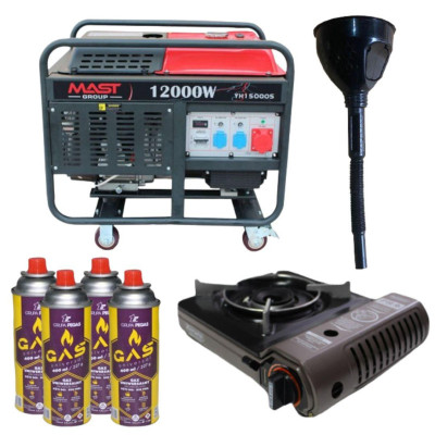 Будкрам купити Бензиновий генератор MAST GROUP YH15000S + газова плитка Orcamp CK-505 + 4 газові картриджі 400 мл