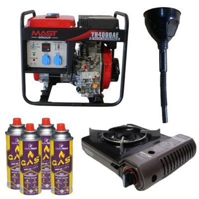 Будкрам купити Дизельний генератор MAST GROUP YH4000AE + газова плитка Orcamp CK-505 + 4 газові картриджі 400 мл