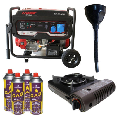 Будкрам купить Бензиновый генератор MAST GROUP RD6500E + газовая плитка Orcamp CK-505 + 4 газовых картриджа 400 мл