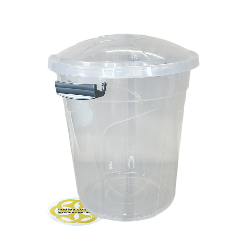 Будкрам купить Мусорный бак 50Л с крышкой на зажимах, круглый, пластик, прозрачный SNMZ