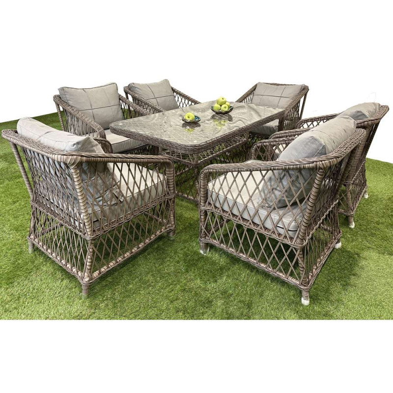 Будкрам купить Комплект садовой мебели MILAN 6 искусственный ротанг, стол и 6 стульев, коричневый Sanpreis