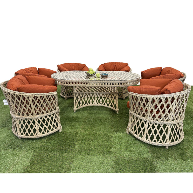 Будкрам купить Комплект садовой мебели PALERMO 6 искусственный ротанг, стол+6 стульев Sanpreis