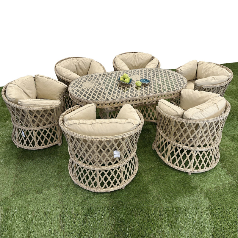 Будкрам купить Комплект садовой мебели PALERMO 6 искусственный ротанг, стол+6 стульев, бежевый SNMZ