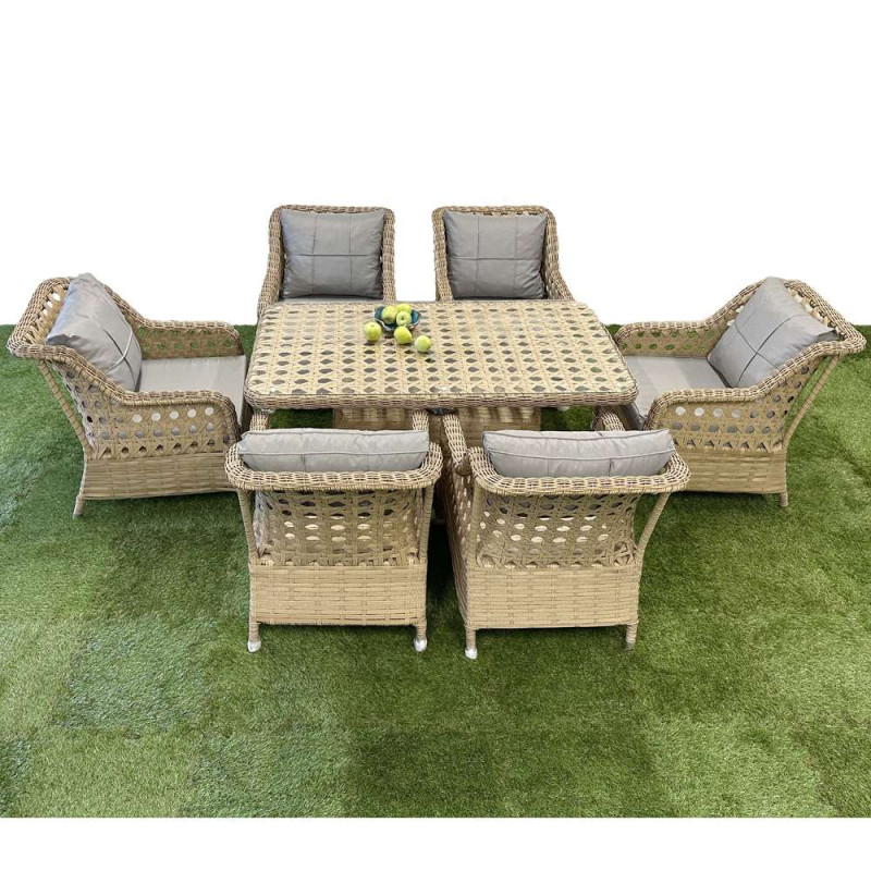 Будкрам купить Комплект садовой мебели GRAND 6 искусственный ротанг, стол+6 стульев, бежевый SNMZ