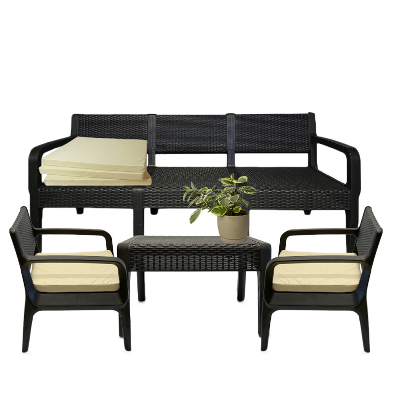 Будкрам купить Комплект садовой мебели COFFEEс трехместным диваном, коричневый, подушки беж SNMZ