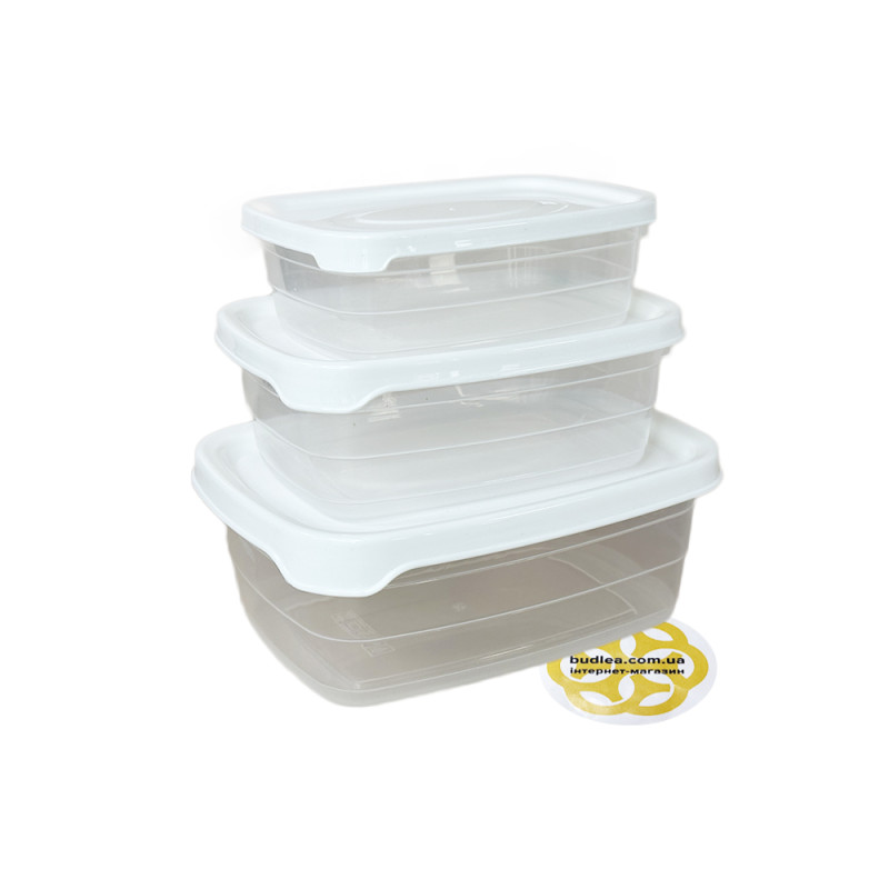 Будкрам купить Набор пищевых контейнеров  3 шт, 0.6, 1.2, 2Л пластик, прозрачный с белой крышкой SNMZ