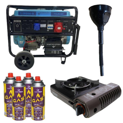 Будкрам купити Бензиновий генератор THUNDER T-19000-B + газова плитка Orcamp CK-505 + 4 газові картриджі 400 мл