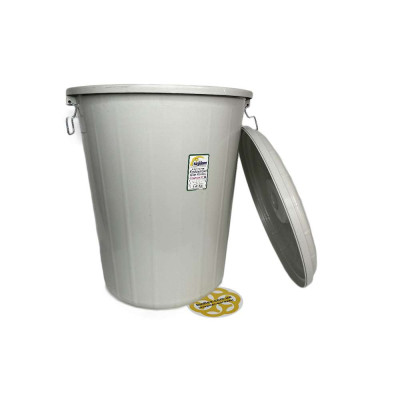 Будкрам купить Мусорный бак 70Л с крышкой на зажимах, круглый, пластик, серый SNMZ Мусорный бак 70Л с крышкой на зажимах, круглый, пластик, серый SNMZ 2