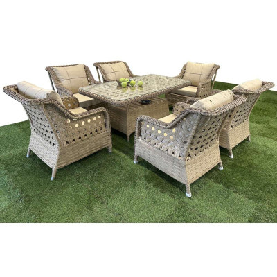 Будкрам купить Комплект садовой мебели GRAND 6 искусственный ротанг, стол+6 стульев, бежевый SNMZ Комплект садовой мебели GRAND 6 искусственный ротанг, стол+6 стульев, бежевый SNMZ 4