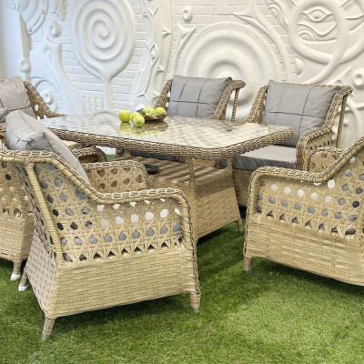 Будкрам купить Комплект садовой мебели GRAND 6 искусственный ротанг, стол+6 стульев, бежевый SNMZ Комплект садовой мебели GRAND 6 искусственный ротанг, стол+6 стульев, бежевый SNMZ 2