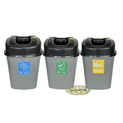 Будкрам купити Баки для сортування сміття 3х60Л, кришка з отвором, пластик, сірий SNMZ