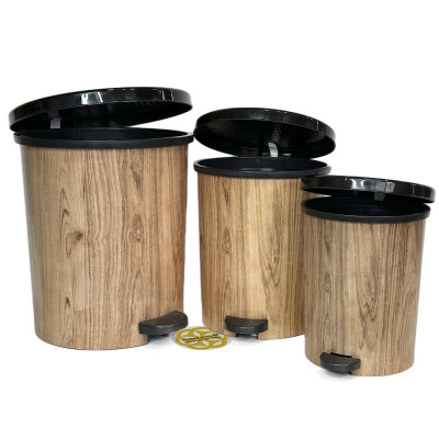 Будкрам купити Набір відер з педаллю WOOD 22Л, 11Л і 7Л, пластик, з візерунком та внутрішнім відром SNMZ Набір відер з педаллю WOOD 22Л, 11Л і 7Л, пластик, з візерунком та внутрішнім відром SNMZ 2