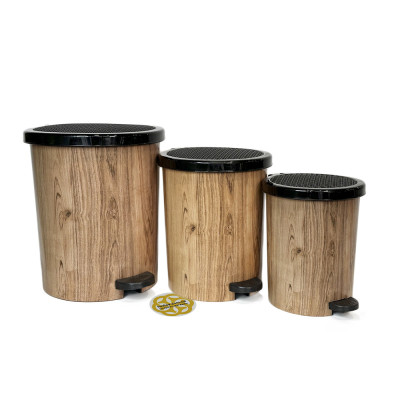 Будкрам купити Набір відер з педаллю WOOD 22Л, 11Л і 7Л, пластик, з візерунком та внутрішнім відром SNMZ