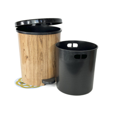 Будкрам купити Відро з педаллю WOOD 11Л, пластик, з візерунком та внутрішнім відром SNMZ Відро з педаллю WOOD 11Л, пластик, з візерунком та внутрішнім відром SNMZ 3