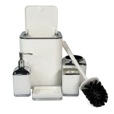 Будкрам купити Набір аксесуарів для ванної кімнати Baskili 5в1, квадратний, білий з обідком хром OKYANUS Набір аксесуарів для ванної кімнати Baskili 5в1, квадратний, білий з обідком хром OKYANUS 2