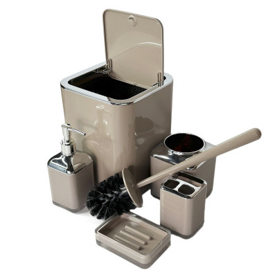 Будкрам купити Набір аксесуарів для ванної кімнати Baskili 5в1, квадратний, мокко з обідком хром OKYANUS Набір аксесуарів для ванної кімнати Baskili 5в1, квадратний, мокко з обідком хром OKYANUS 4