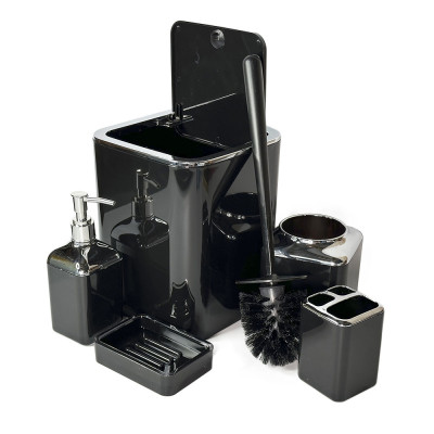 Будкрам купити Набір аксесуарів для ванної кімнати Baskili 5в1, квадратний, чорний з обідком хром OKYANUS Набір аксесуарів для ванної кімнати Baskili 5в1, квадратний, чорний з обідком хром OKYANUS 4