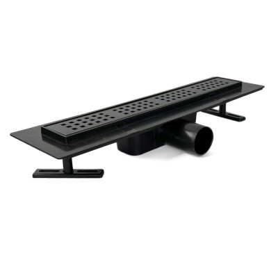 Будкрам купить Душевой трап BLACK 40 см с фланцем, горизонтальный, гидрозатвор, решетка квадрат, черный Sanpreis