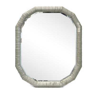 Будкрам купить Зеркало настенное с фацетом в раме из ткани 68х81 см, серый Sanpreis