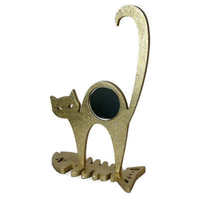Будкрам купить Фигурка КОШКА с зеркалом, поталь золото Sanpreis
