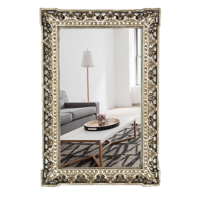 Будкрам купить Зеркало настенное резное 40х59 см, рама МДФ белый с бронзой Sanpreis Зеркало настенное резное 40х59 см, рама МДФ белый с бронзой Sanpreis 3