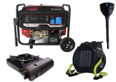 Будкрам купить Бензиновый генератор MAST GROUP RD10800E + газовая плитка Orcamp CK-505 + электрический обогреватель Gardyer