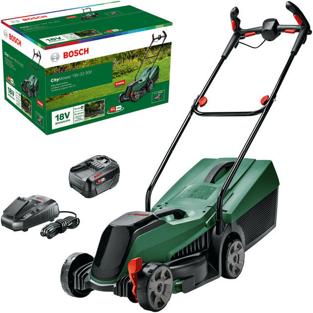 Будкрам купить Bosch Газонокосилка аккумуляторная CityMower 18V-32-300 18В акб 1х4А·час 31л 30-60мм 9.4кг