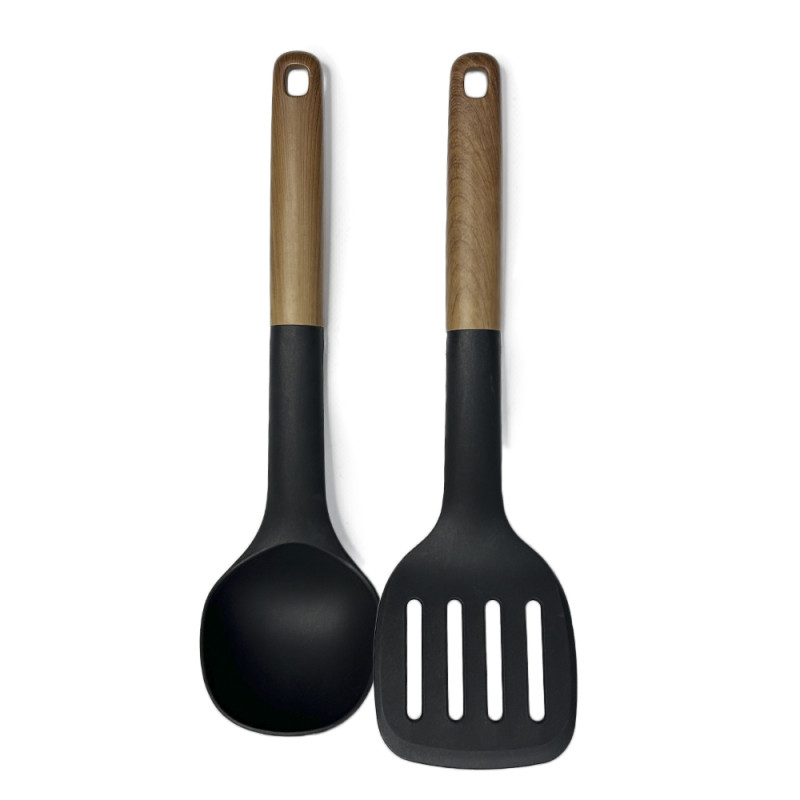 Будкрам купить Набор кухонный половник и лопатка  DIAMOND, термостойкий пластик, черный OKYANUS