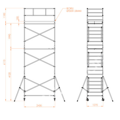 Будкрам купить Тура строительная на колесах алюминиевая PROFESIONAL M-8 7190x1270 Sanpreis Тура строительная на колесах алюминиевая PROFESIONAL M-8 7190x1270 Sanpreis 2