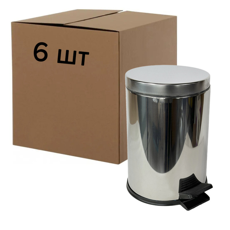 Будкрам купити Відро для сміття з педаллю 12Лx6 шт, нержавіюча сталь, хром VINKS
