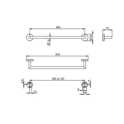 Будкрам купить Поручень для ванной прямой Tonda 45 см, нержавеющая сталь D16 мм Sanpreis Поручень для ванной прямой Tonda 45 см, нержавеющая сталь D16 мм Sanpreis 2