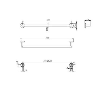 Будкрам купить Поручень для ванной прямой Tonda 60 см, нержавеющая сталь D16 мм Sanpreis Поручень для ванной прямой Tonda 60 см, нержавеющая сталь D16 мм Sanpreis 5
