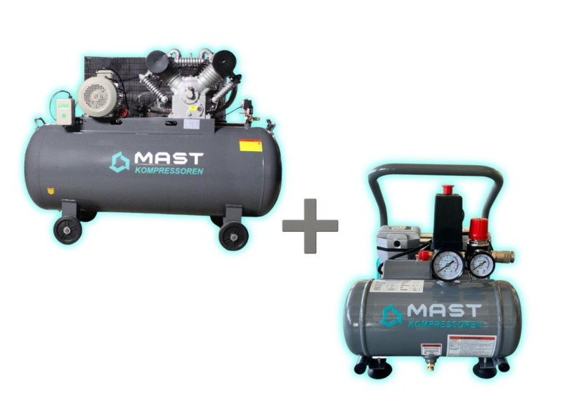 Будкрам купить Поршневой компрессор MAST 2105/500L 400V + безмасляный поршневой компрессор Mast MOF1390/1100 compact